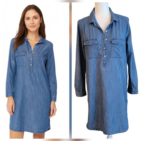 Old Navy Dresses & Skirts - Old Navy LS Popover 100% Cotton Denim Chambray Shirtdress